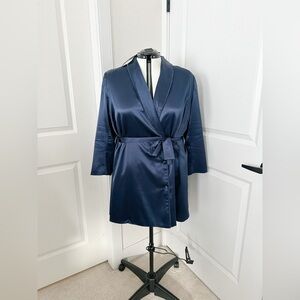 Elegant Navy Satin Robe mini dress